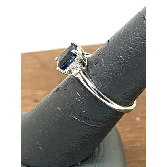 Emerald Cut Blue Gemstone Diamond Engagement Cocktail Ring 14k Gold Women's SZ 7